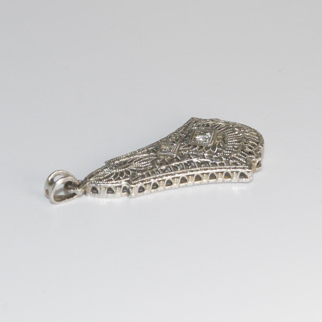 Platinum and 14K White Gold Antique Diamond Pendant In Excellent Condition For Sale In Laguna Beach, CA