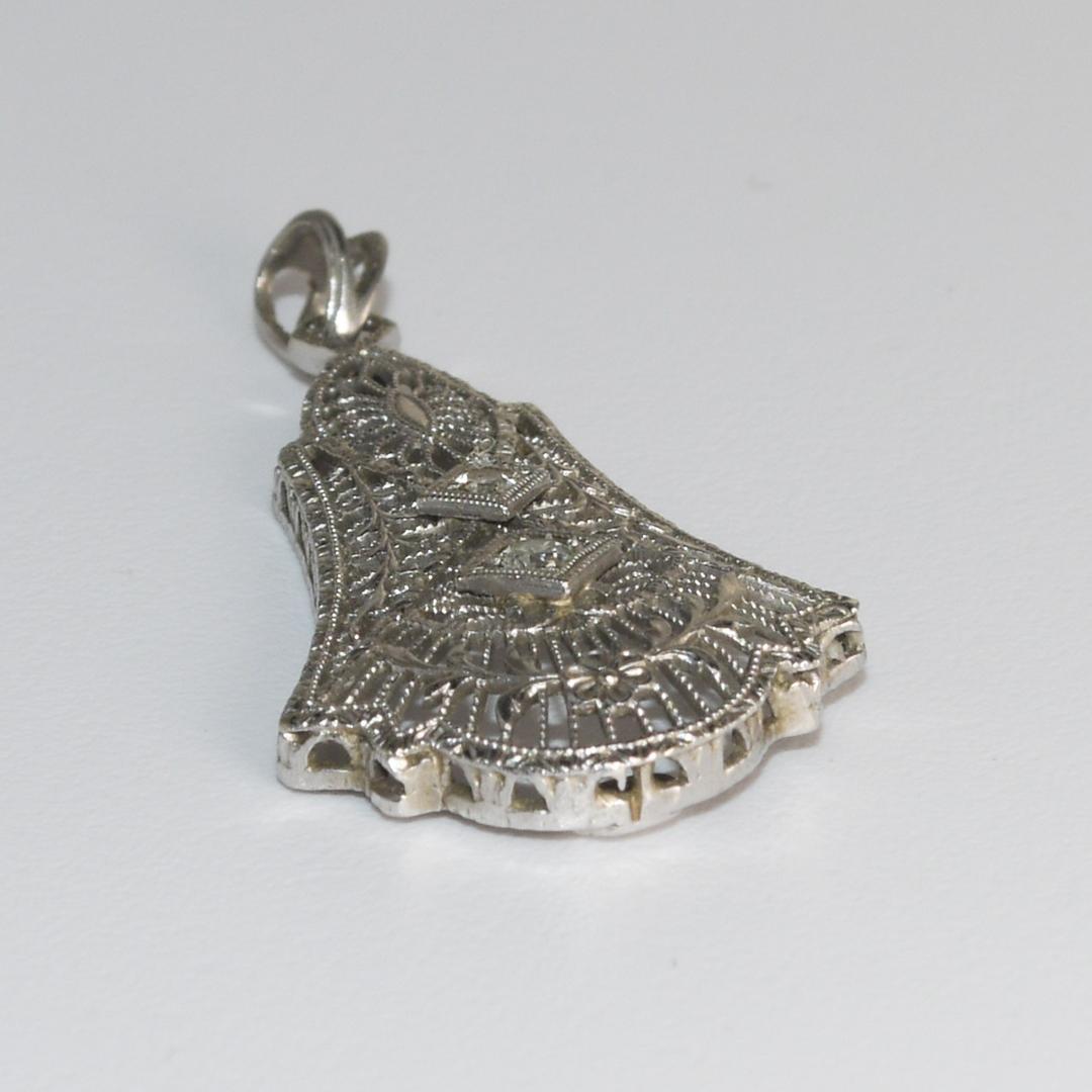 Women's or Men's Platinum and 14K White Gold Antique Diamond Pendant For Sale