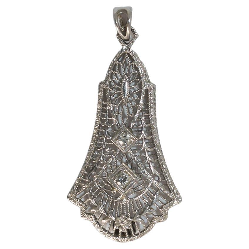 Platinum and 14K White Gold Antique Diamond Pendant For Sale