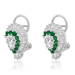 Platinum and 14K White Gold Diamond and Emerald Double Halo Earrings