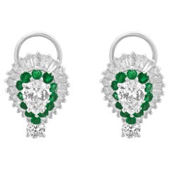 Platinum and 14K White Gold Diamond and Emerald Double Halo Earrings