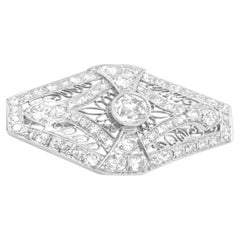 Platinum and 14K White Gold Old European Cut Diamond Art Deco Pin
