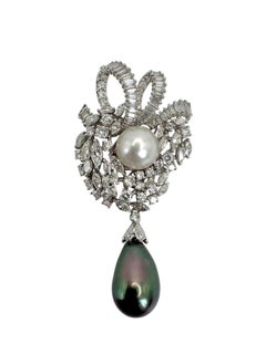 Platinum and 14K White Gold Pearl and Diamond Brooch