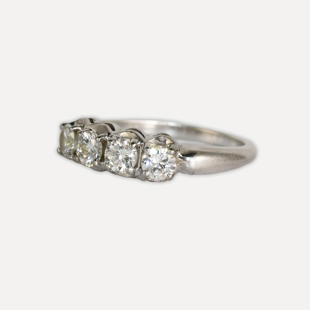 Platinum and 14K White Gold Vintage Diamond Wedding Ring Set 1.45ct For Sale 7