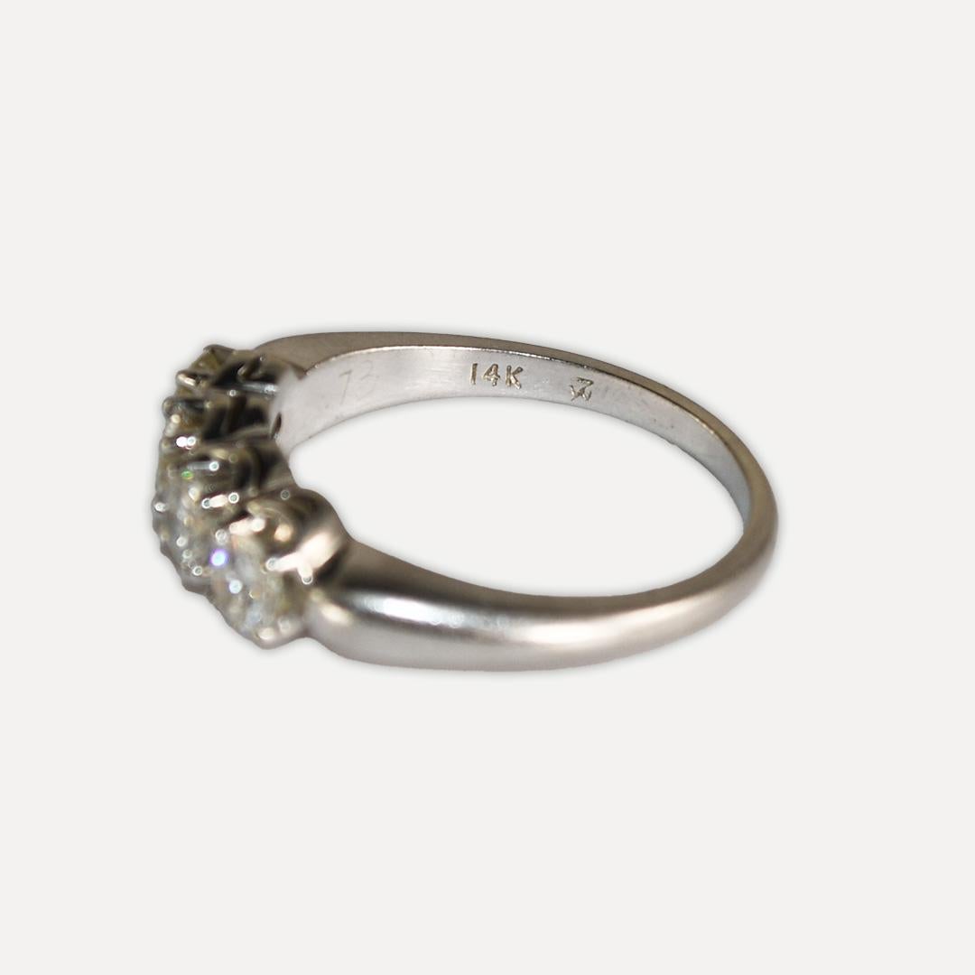 Platinum and 14K White Gold Vintage Diamond Wedding Ring Set 1.45ct For Sale 8