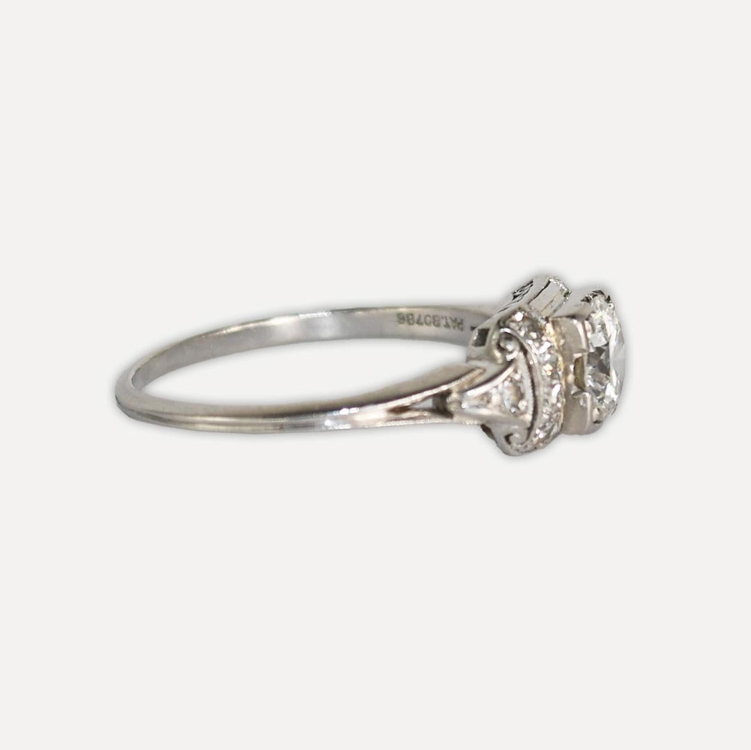 Round Cut Platinum and 14K White Gold Vintage Diamond Wedding Ring Set 1.45ct For Sale