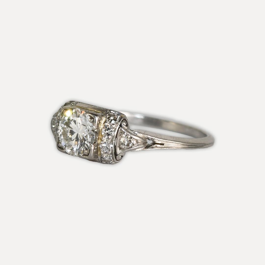 Platinum and 14K White Gold Vintage Diamond Wedding Ring Set 1.45ct For Sale 1