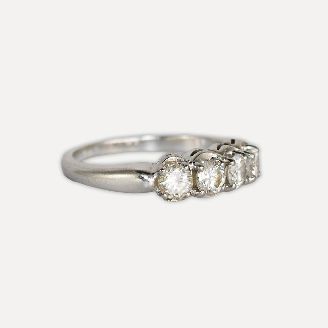 Platinum and 14K White Gold Vintage Diamond Wedding Ring Set 1.45ct For Sale 3