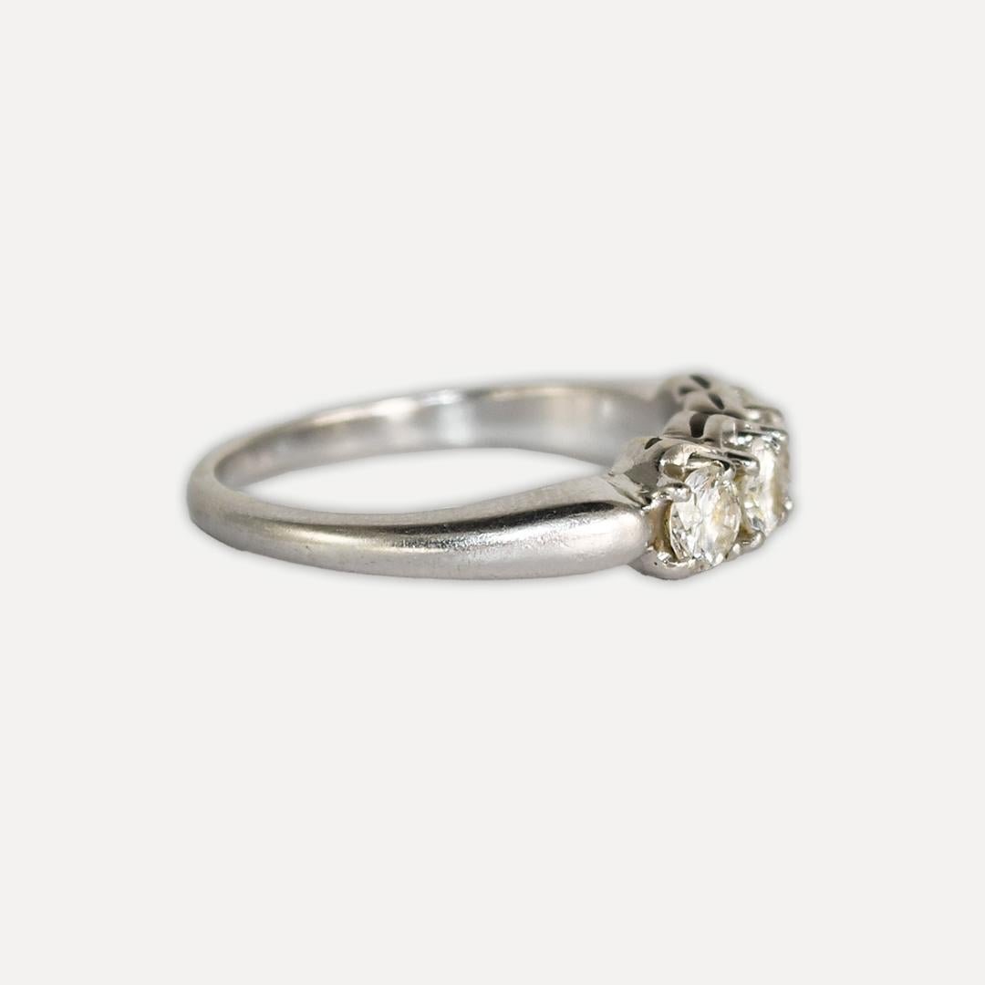 Platinum and 14K White Gold Vintage Diamond Wedding Ring Set 1.45ct For Sale 4