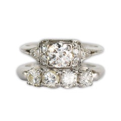 Platinum and 14K White Gold Vintage Diamond Wedding Ring Set 1.45ct