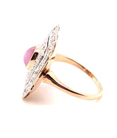 Platinum and 14kt Gold Edwardian Star Ruby and Old European Cut Diamond Ring