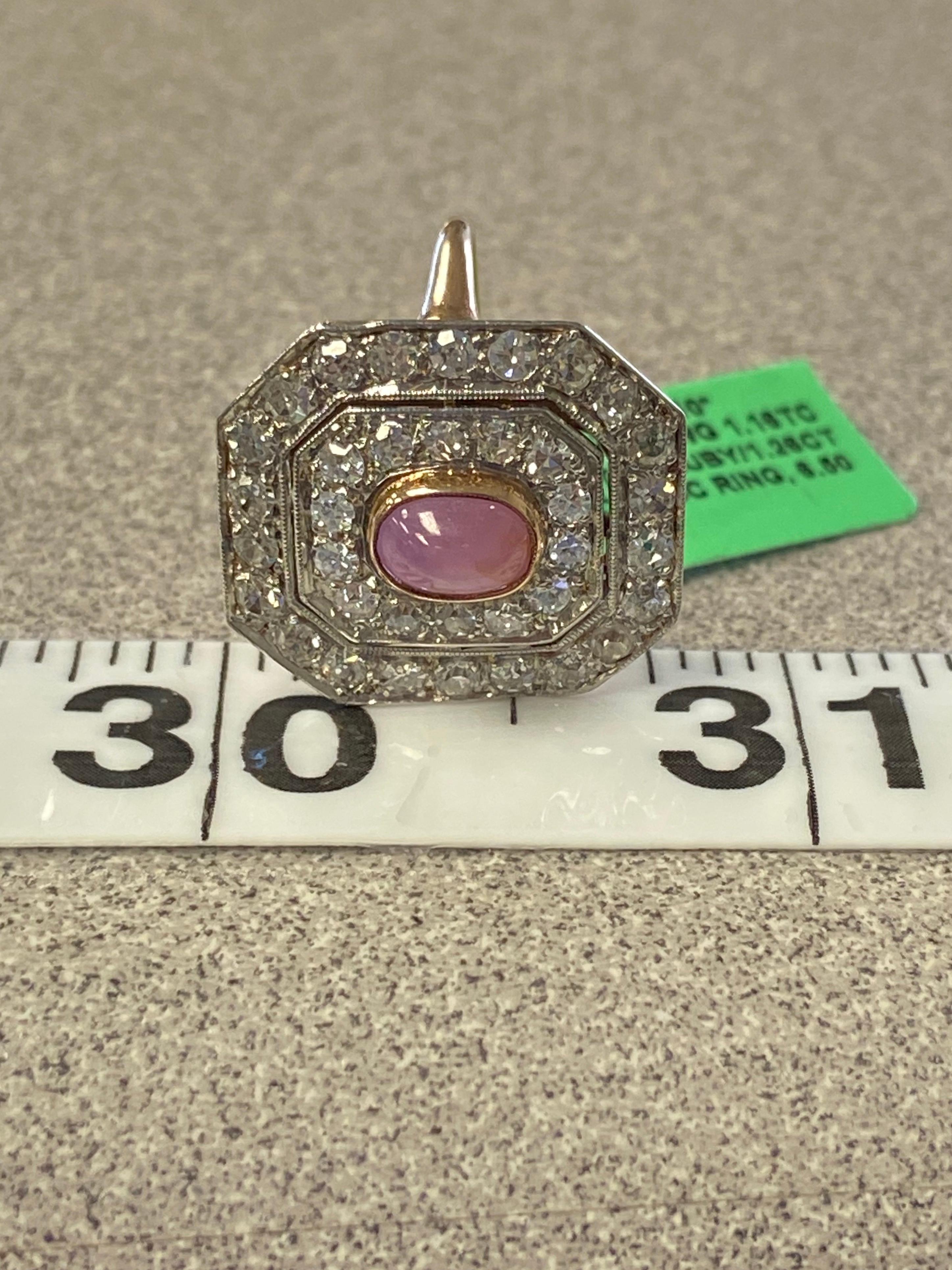 Platinum and 14kt Gold Edwardian Star Ruby and Old European Cut Diamond Ring 2