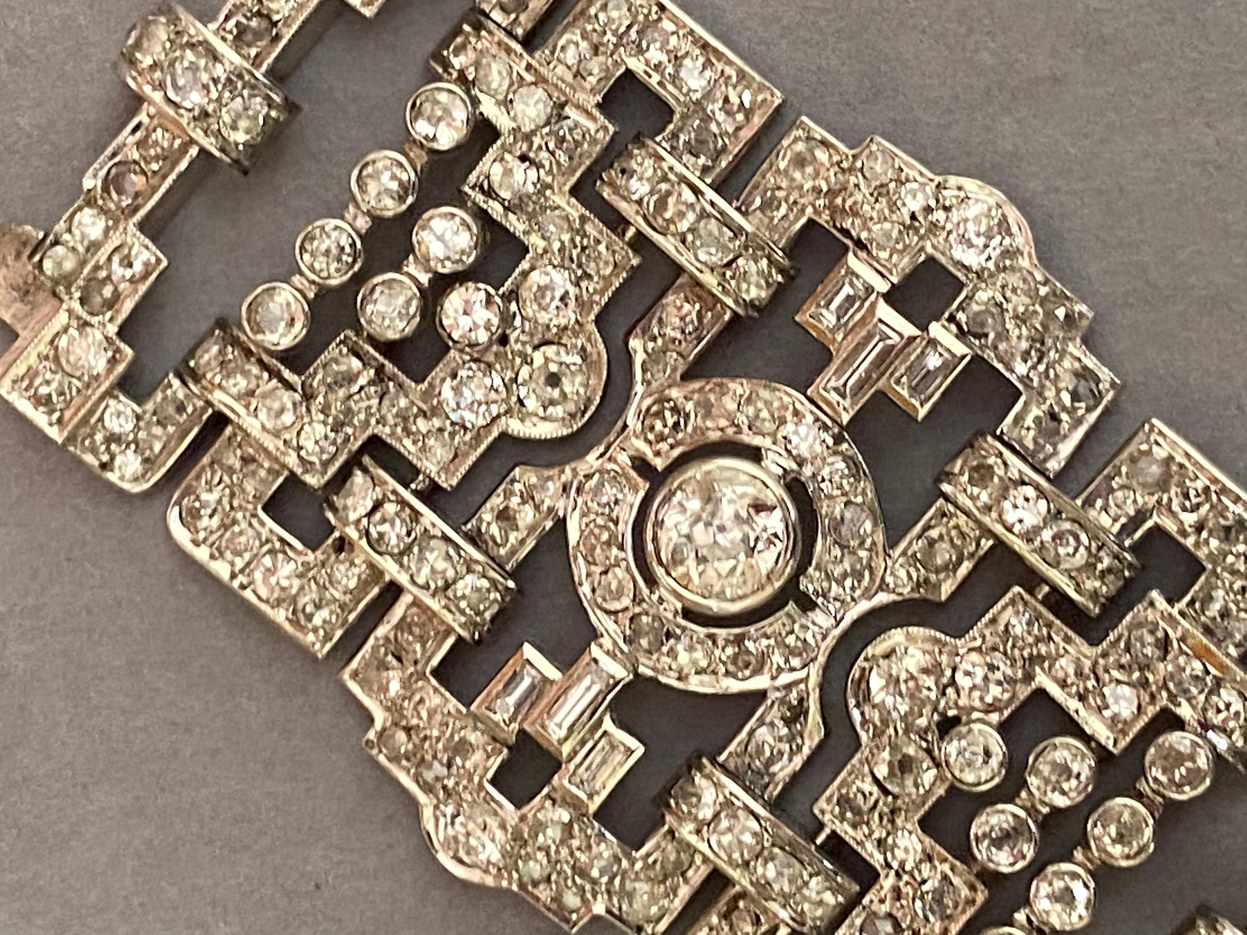 Platinum and 15 Carats Diamonds French Art Deco Bracelet 6
