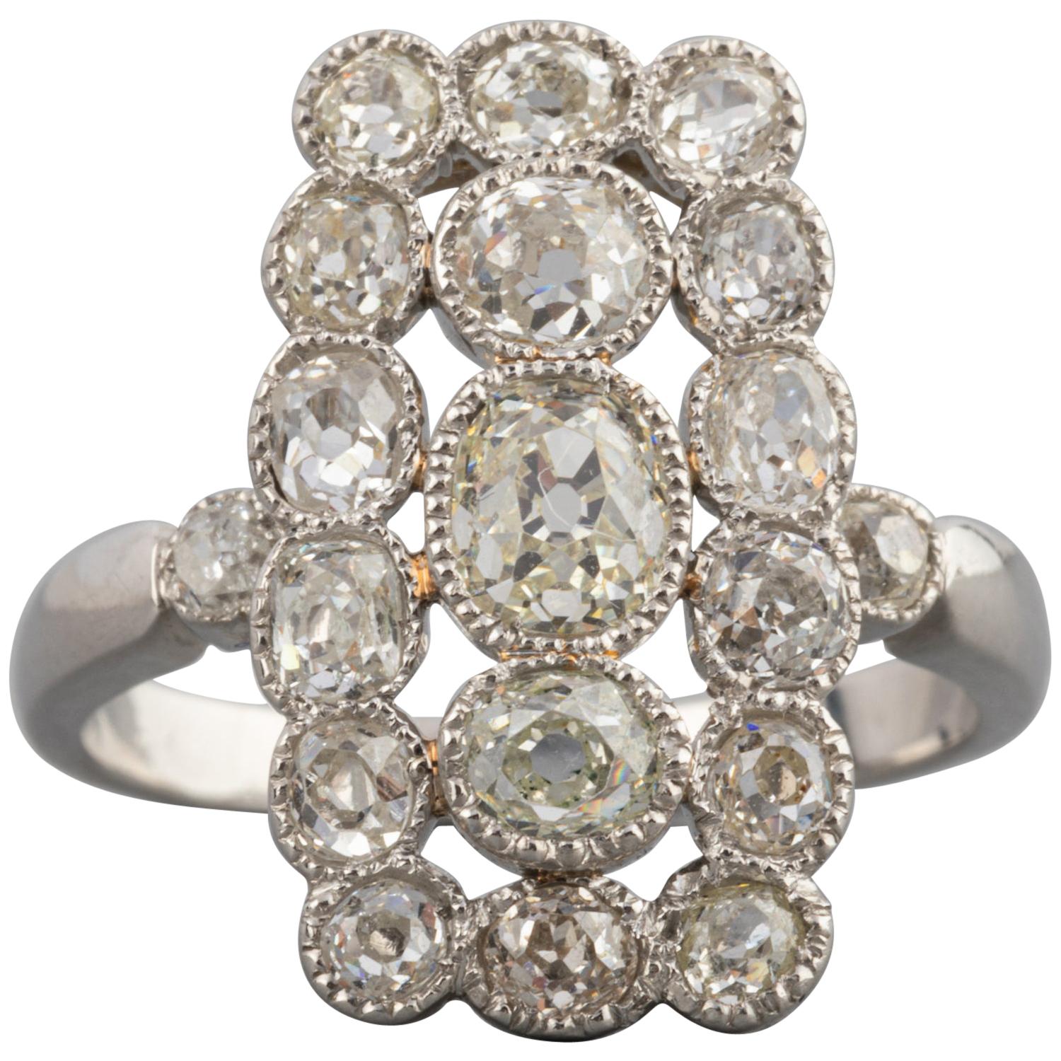 Platinum and 1.50 Carat Diamonds French 1920s Ring For Sale
