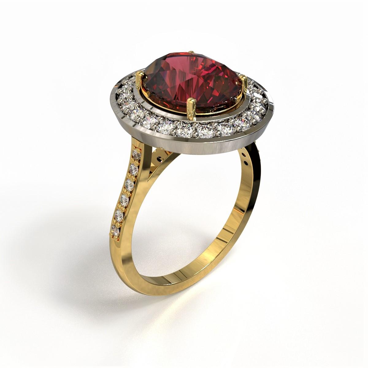 Modern Platinum and 18 Carat Gold 4.32 Carat Rhodolite and Diamonds Cocktail Ring For Sale