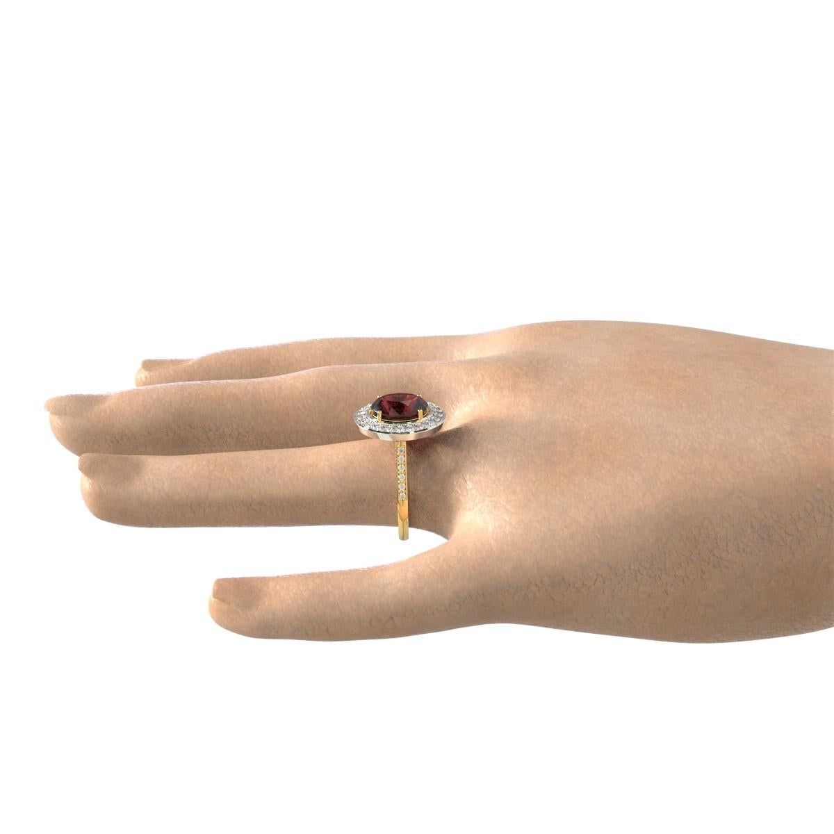 Platinum and 18 Carat Gold 4.32 Carat Rhodolite and Diamonds Cocktail Ring For Sale 1