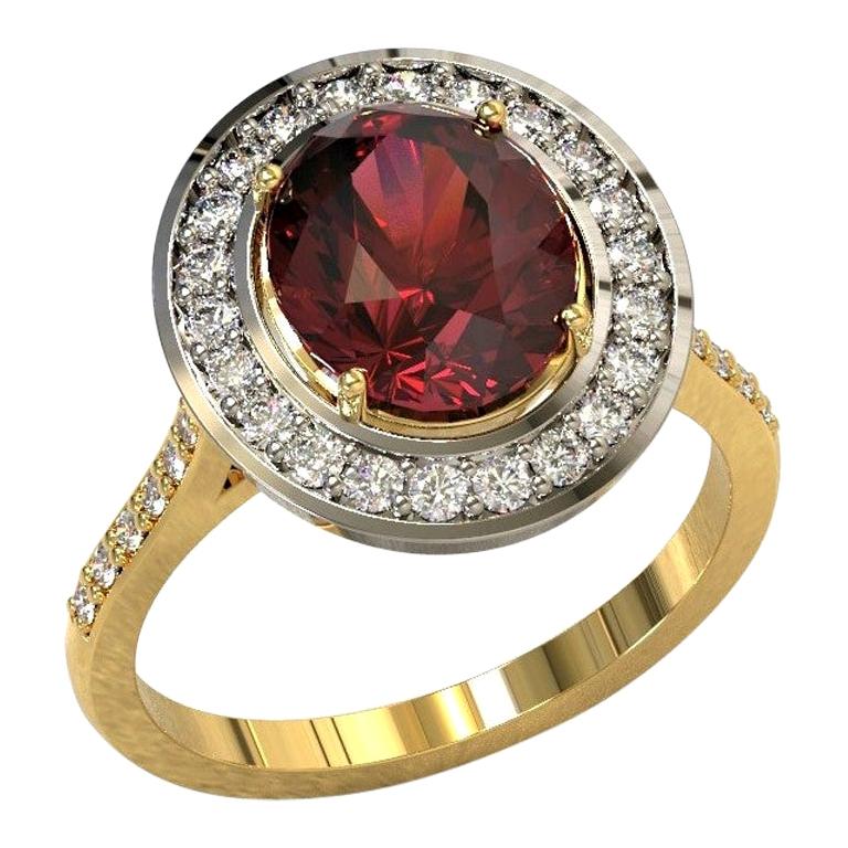 Platinum and 18 Carat Gold 4.32 Carat Rhodolite and Diamonds Cocktail Ring For Sale