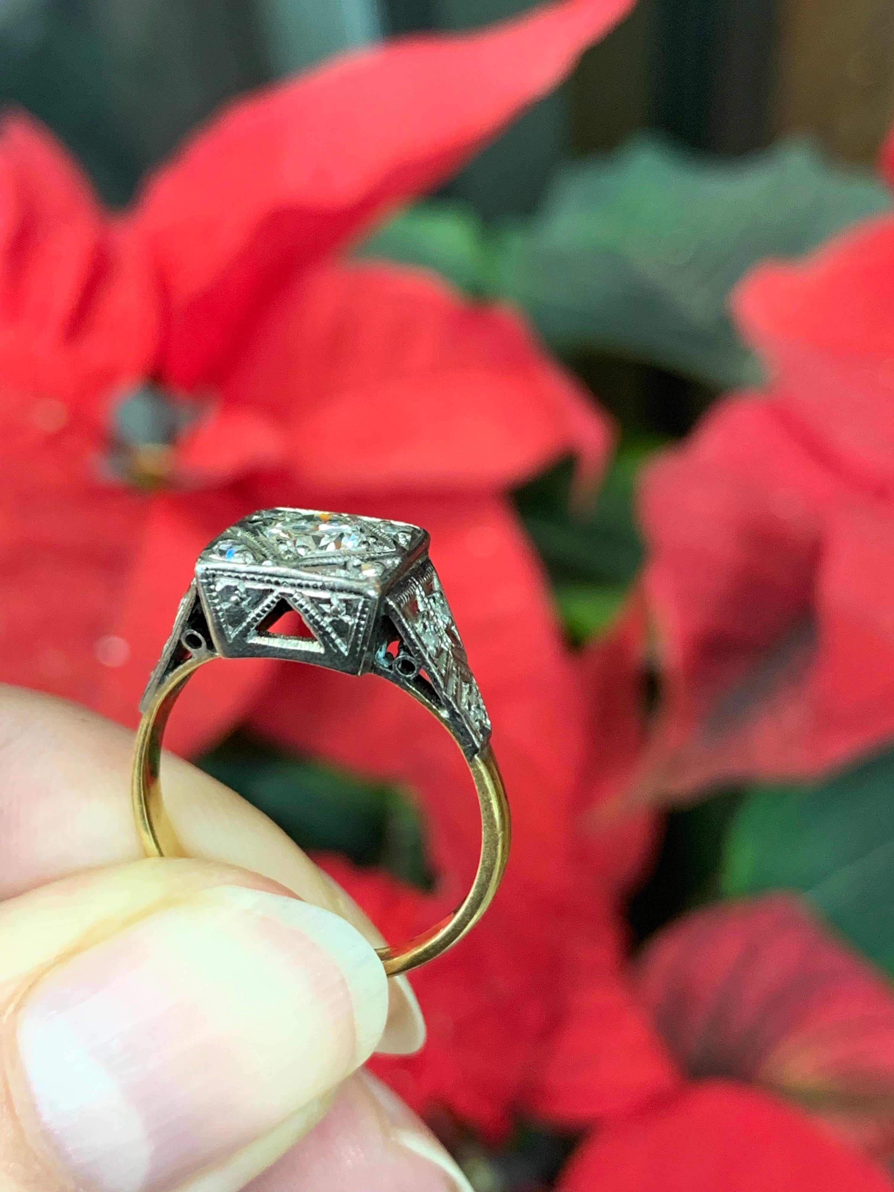 Platinum and 18 Carat Gold Art Deco Diamond Engagement Ring 5