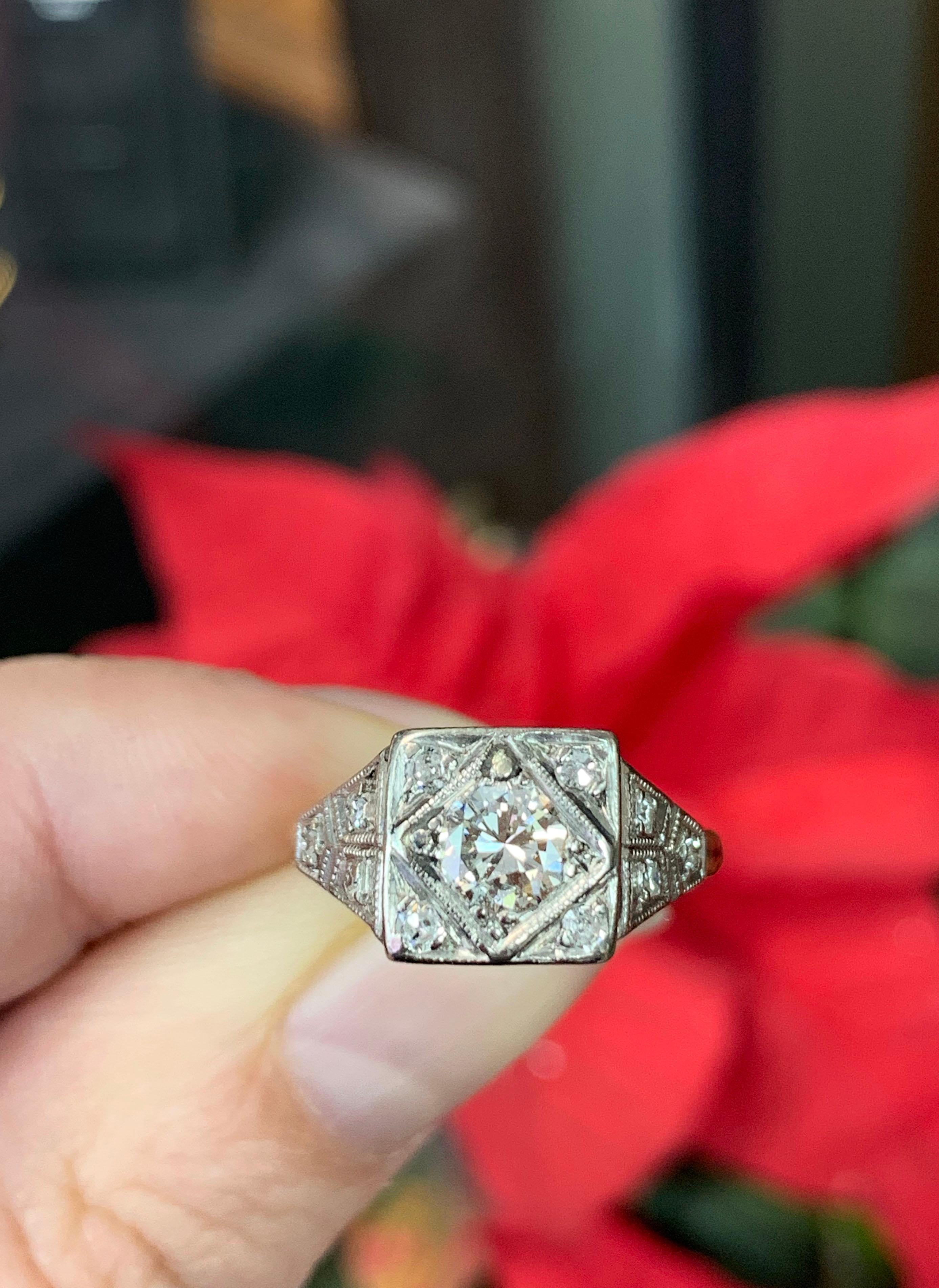 Platinum and 18 Carat Gold Art Deco Diamond Engagement Ring 6