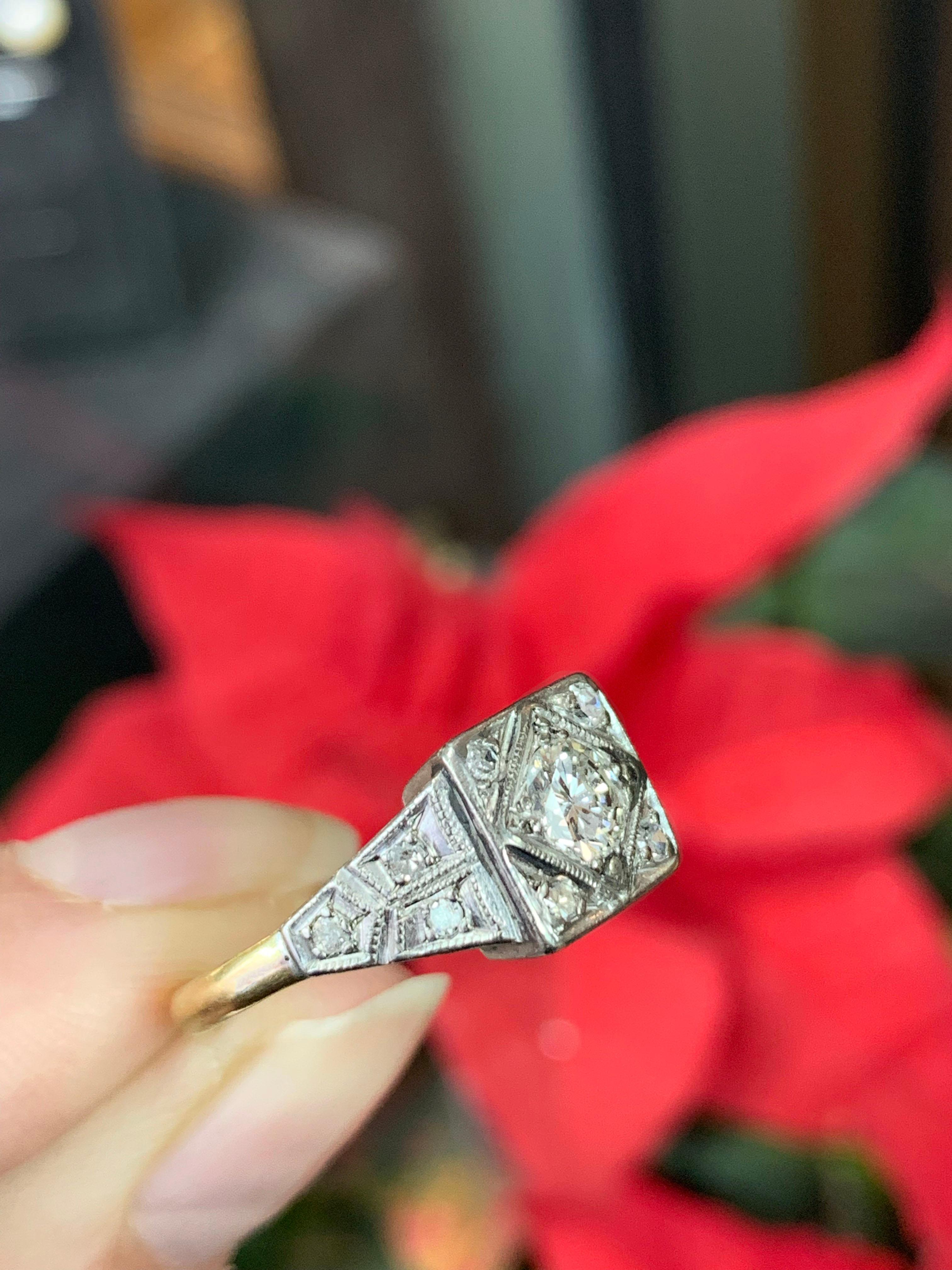 Platinum and 18 Carat Gold Art Deco Diamond Engagement Ring 7