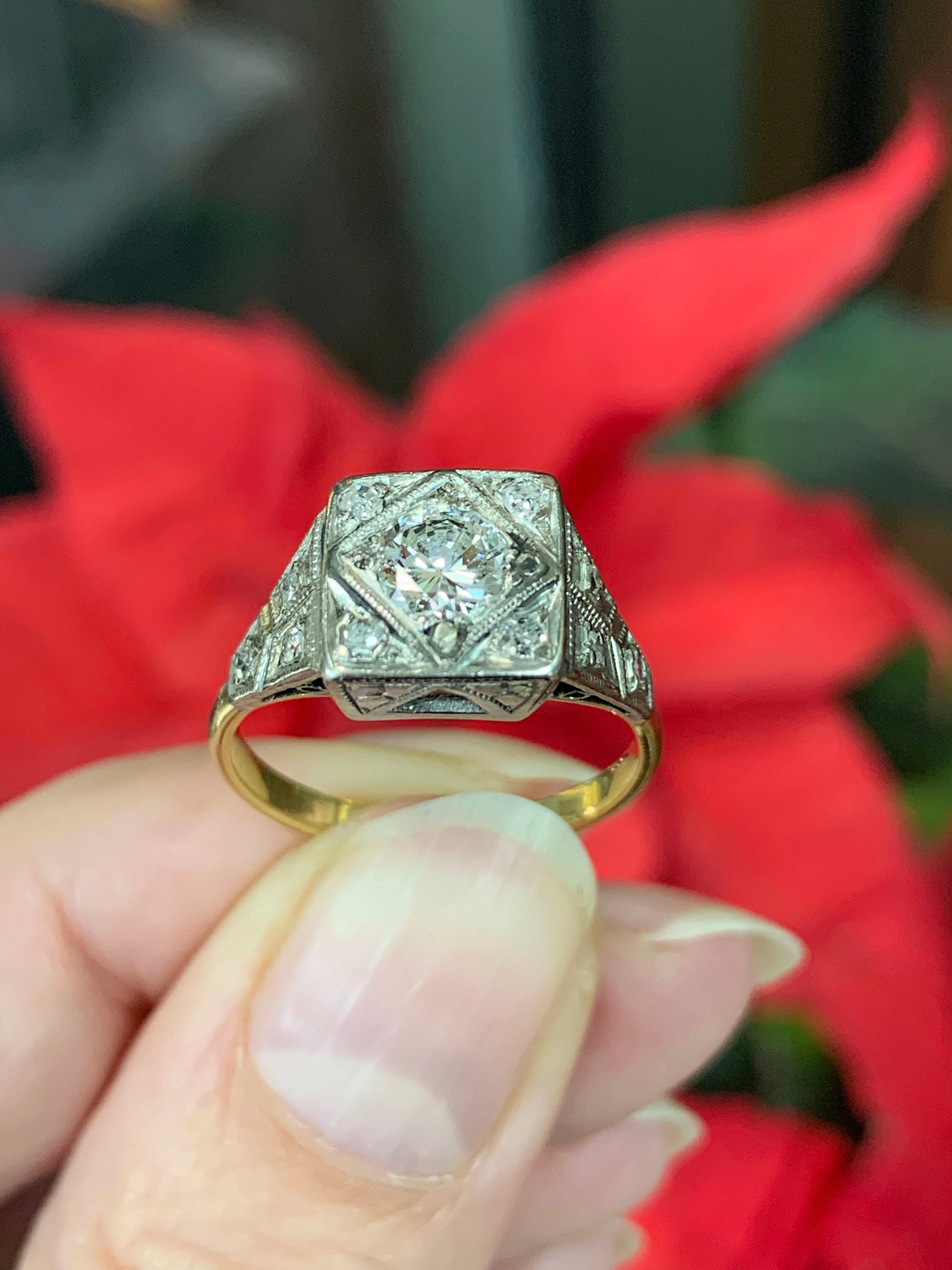 Platinum and 18 Carat Gold Art Deco Diamond Engagement Ring 8