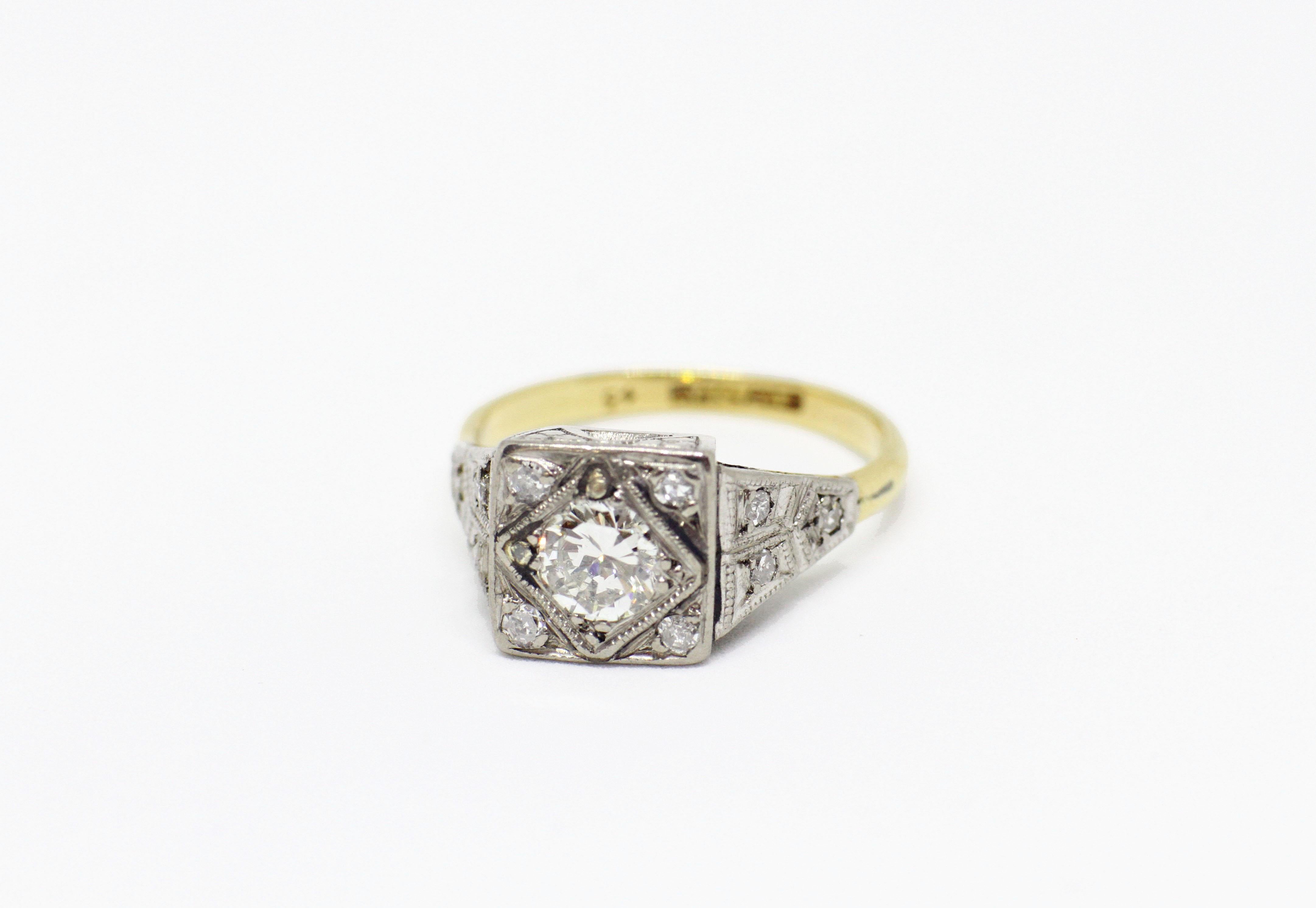 Platinum and 18 Carat Gold Art Deco Diamond Engagement Ring 1