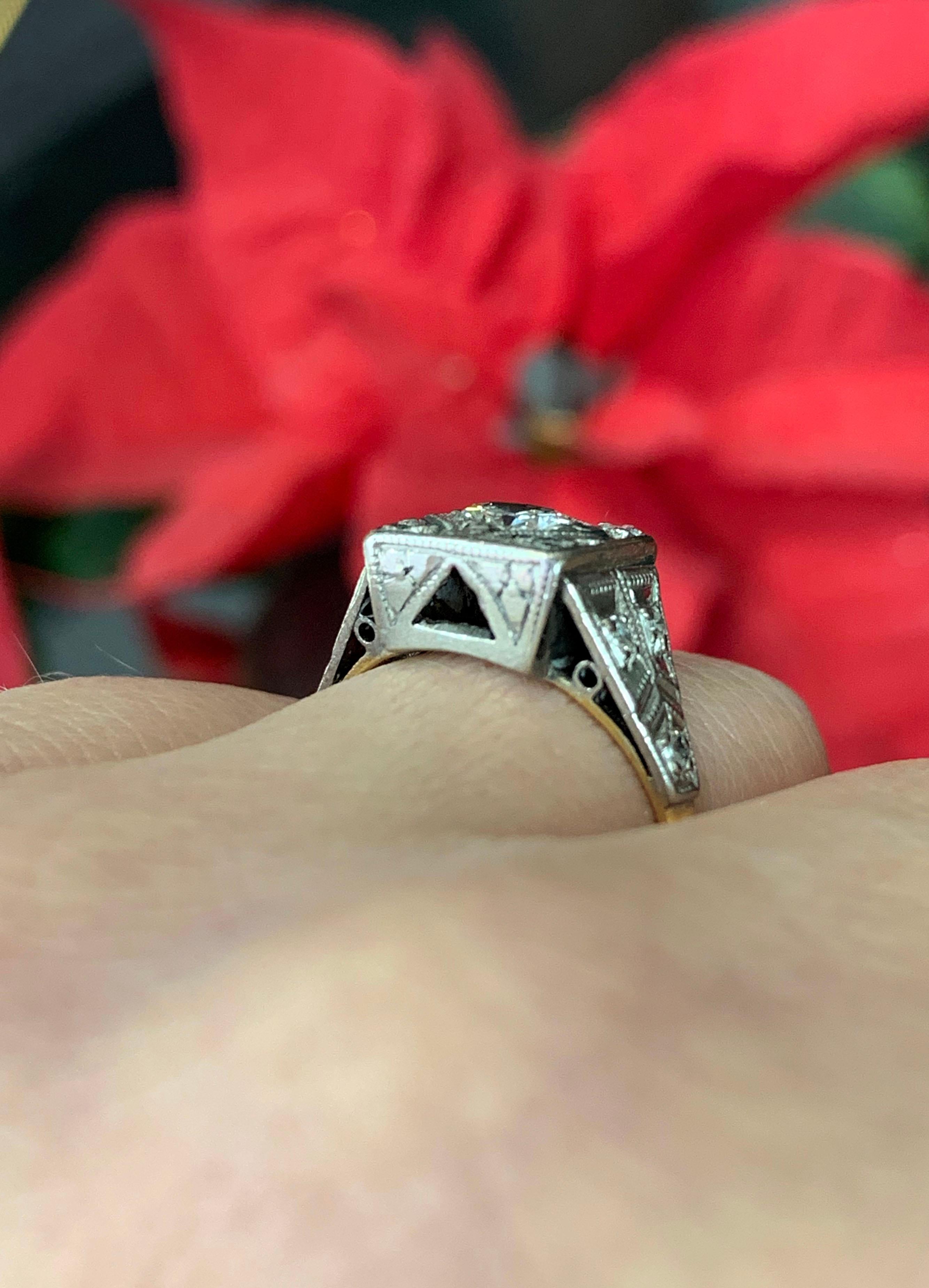 Platinum and 18 Carat Gold Art Deco Diamond Engagement Ring 2