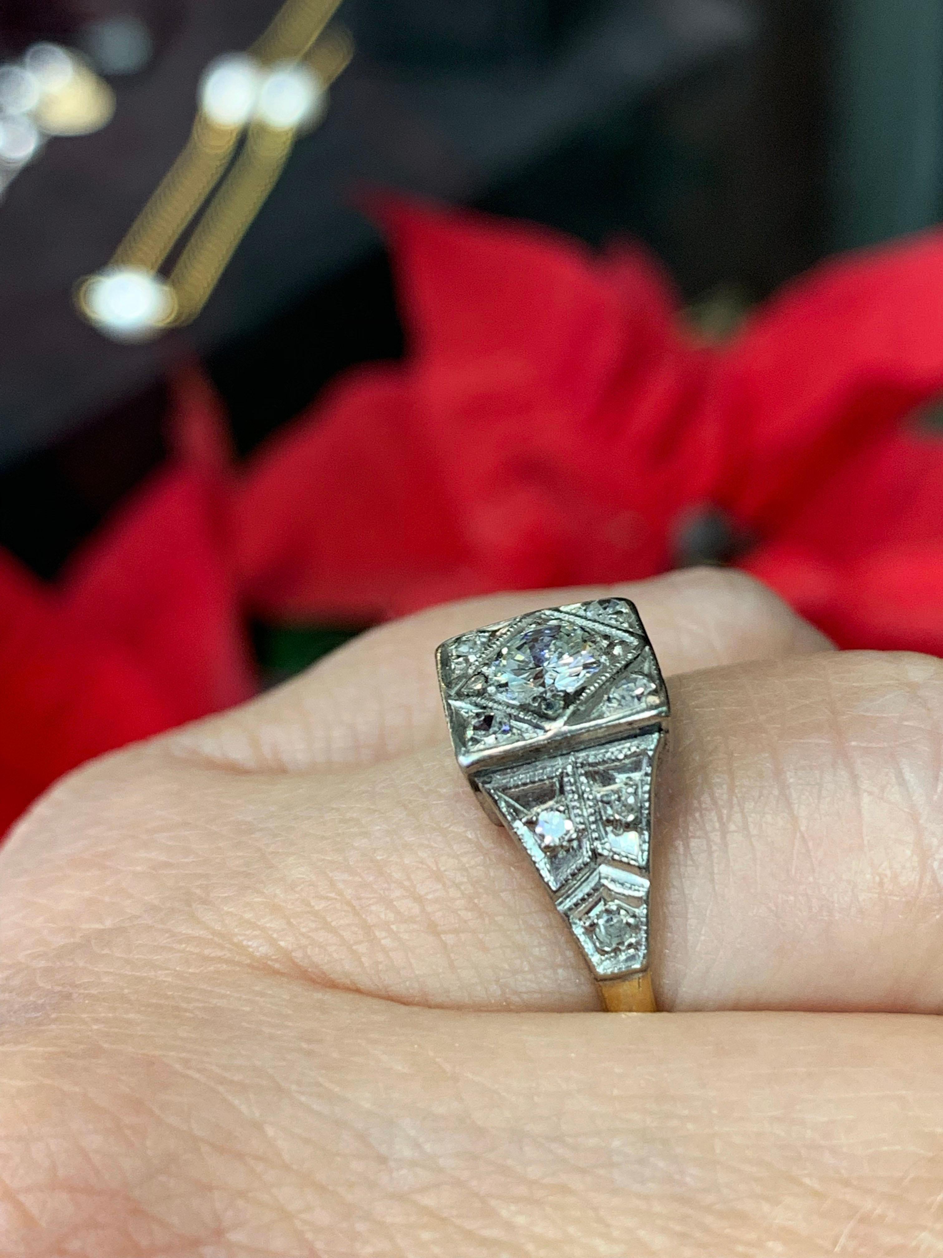 Platinum and 18 Carat Gold Art Deco Diamond Engagement Ring 3