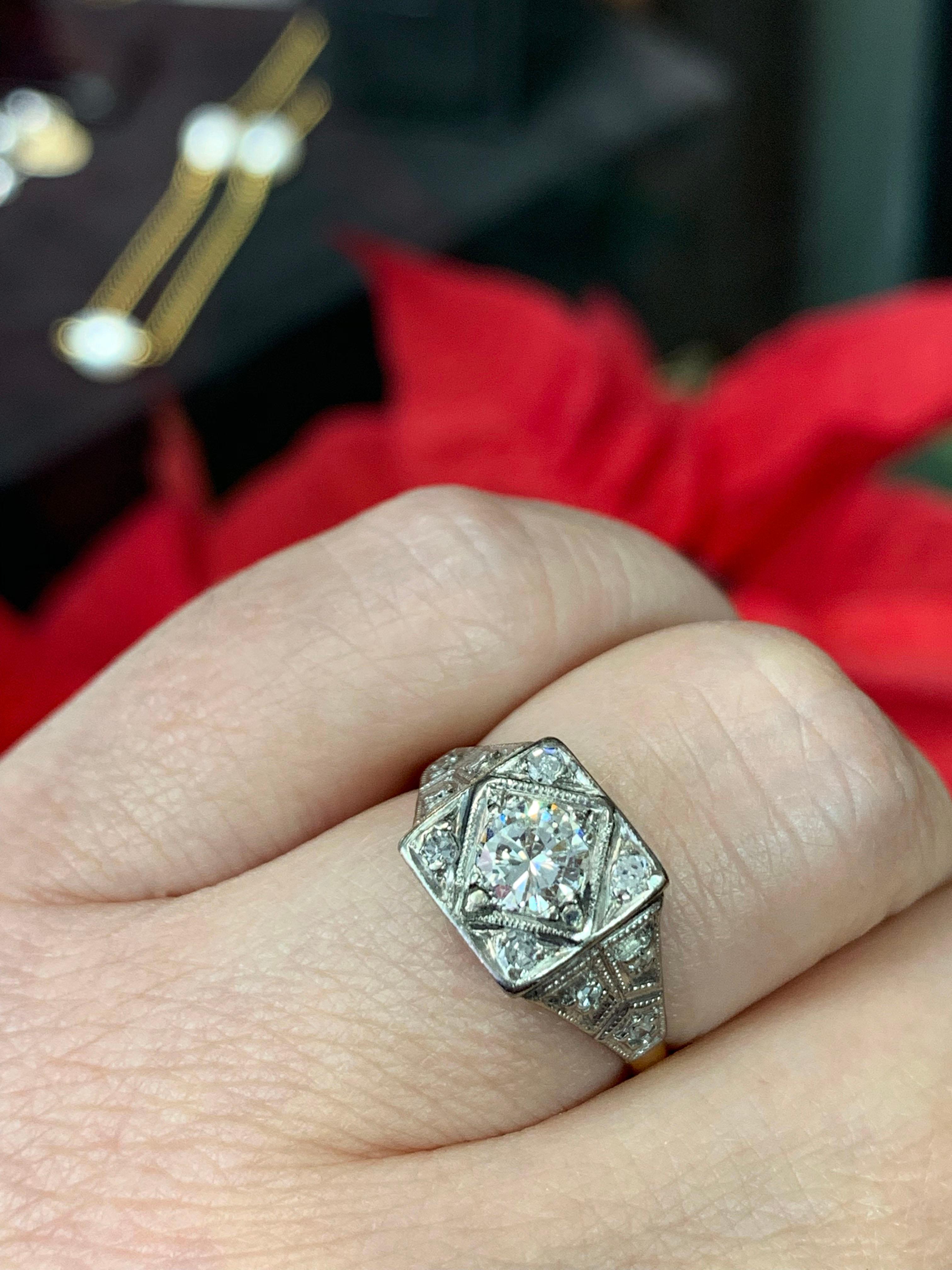 Platinum and 18 Carat Gold Art Deco Diamond Engagement Ring 4