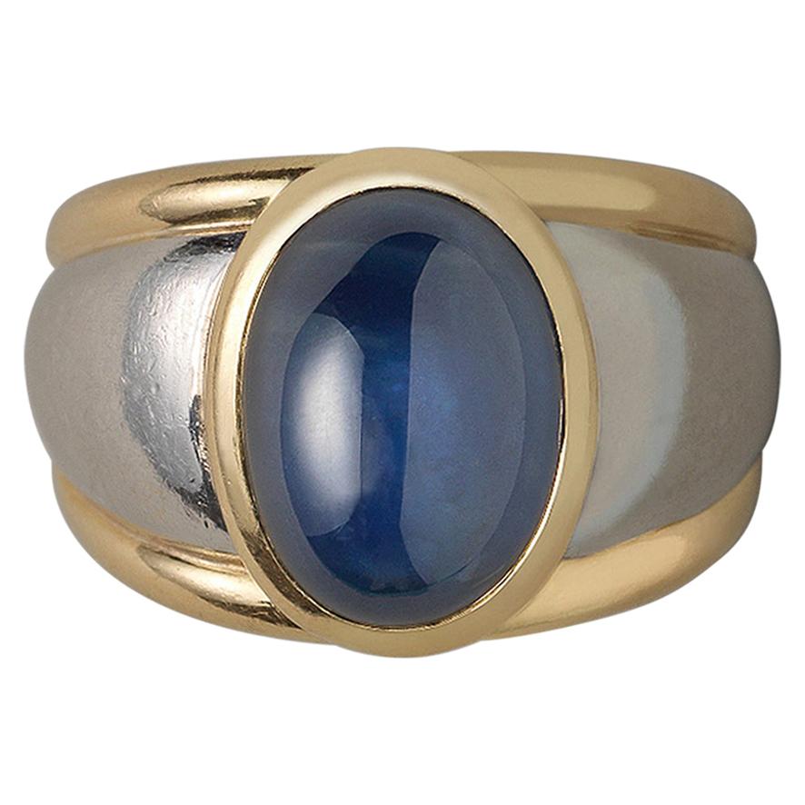 Platinum and 18 Carat Gold Ring with a Cabochon Sapphire
