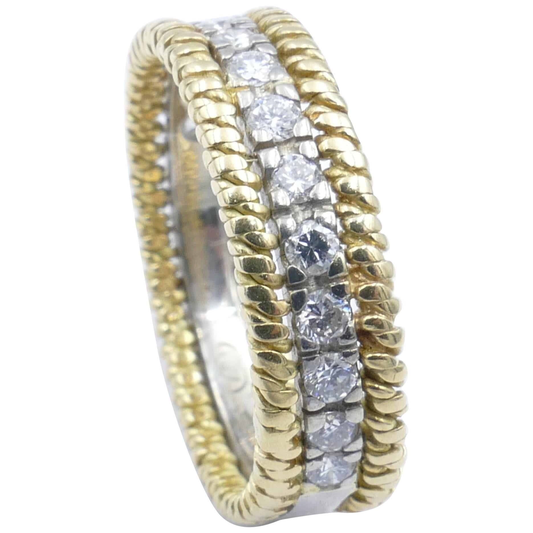 Platinum and 18 Carat Yellow Gold Diamond Dress or Wedding Ring For Sale