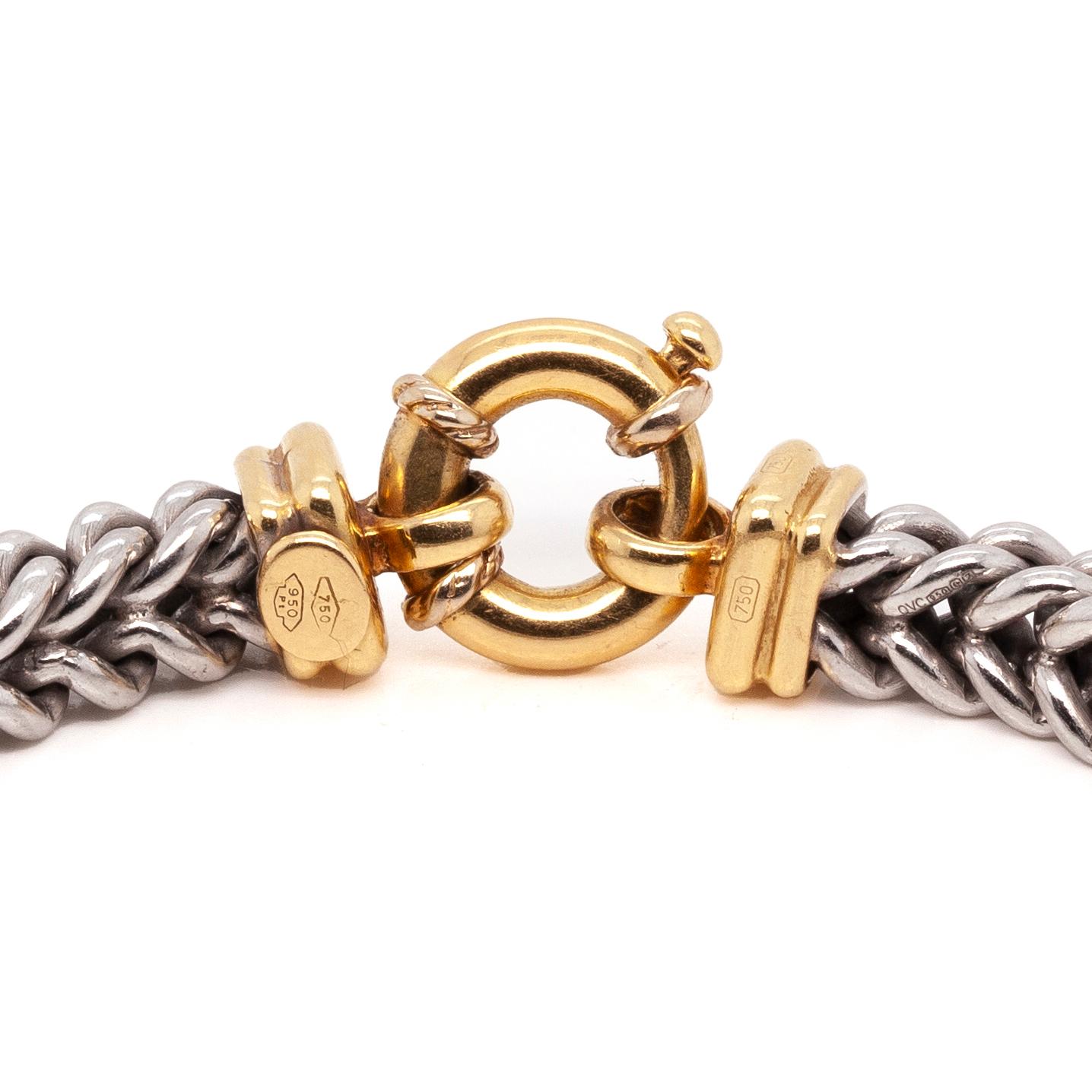 Modern Platinum and 18 Carat Yellow Gold Franco Link Chain Bracelet For Sale