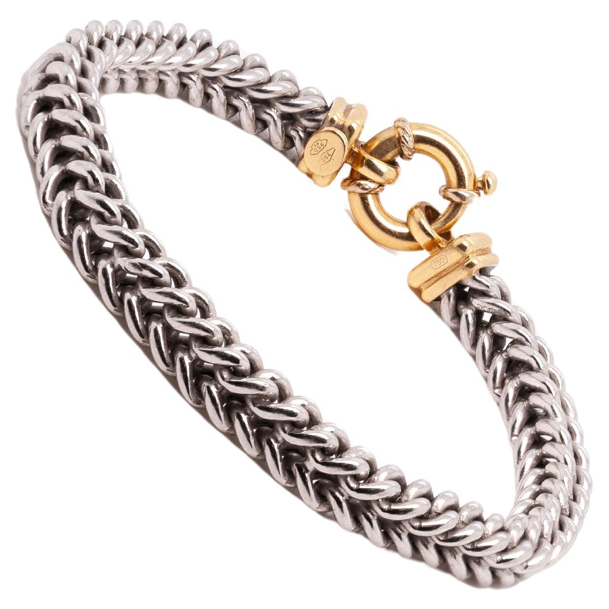 Platinum and 18 Carat Yellow Gold Franco Link Chain Bracelet For Sale