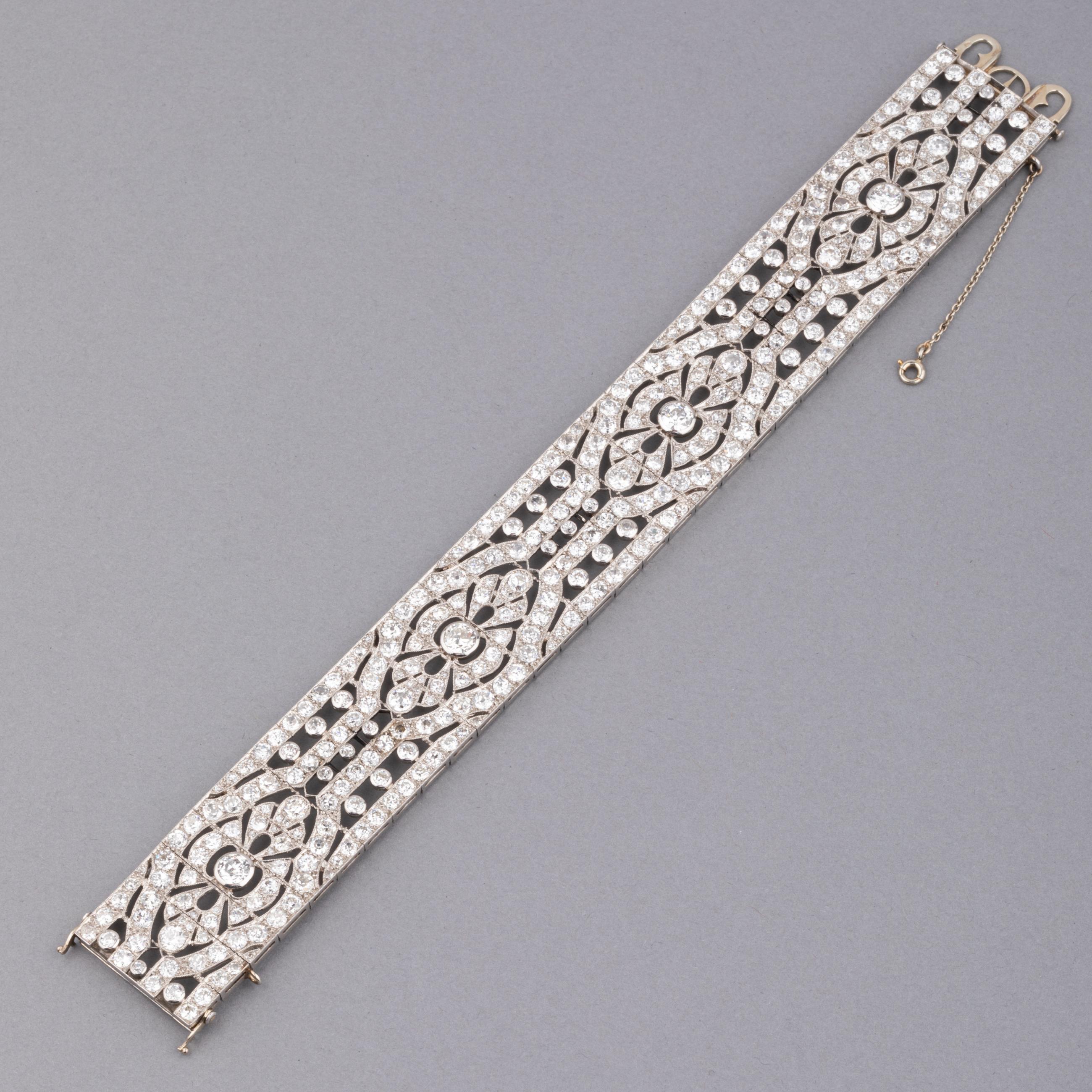 Art Deco Platinum and 18 Carats Diamonds French Antique Bracelet For Sale