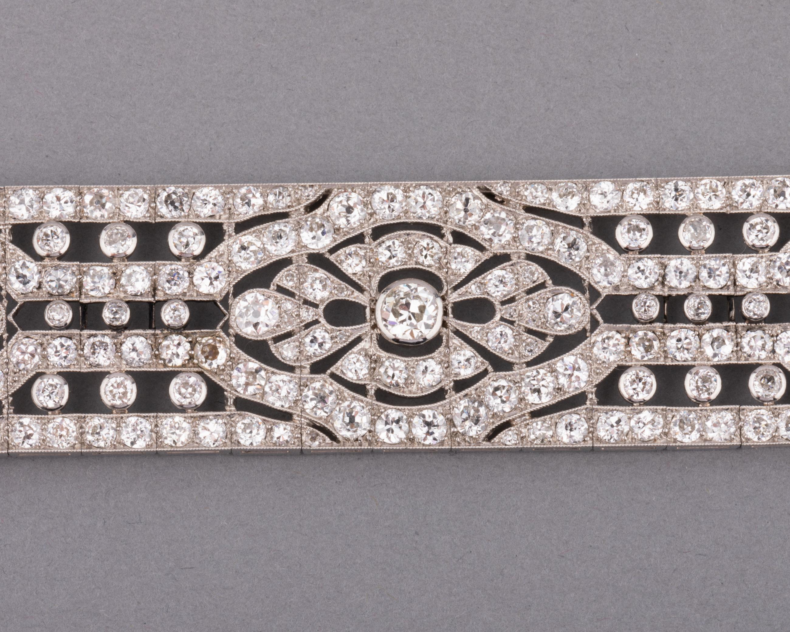 Women's Platinum and 18 Carats Diamonds French Antique Bracelet For Sale