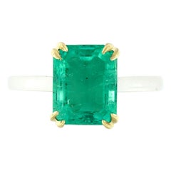 Platinum and 18 Karat Gold GIA 3.53 Carat Colombian Emerald Solitaire Ring