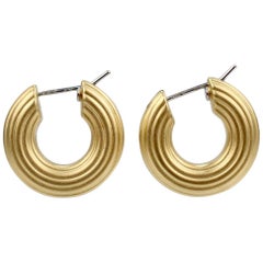 Platinum and 18 Karat Gold Reversible Reeded Hoop Earrings, 1980s