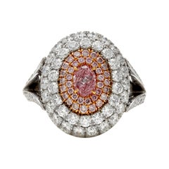 Platinum and 18 Karat Rose Gold Purplish Pink Diamond and Pave Diamond Dome Ring