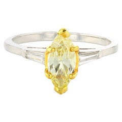Platinum and 18 Karat White Gold 1.01 Carat Fancy Yellow Marquise Diamond Ring