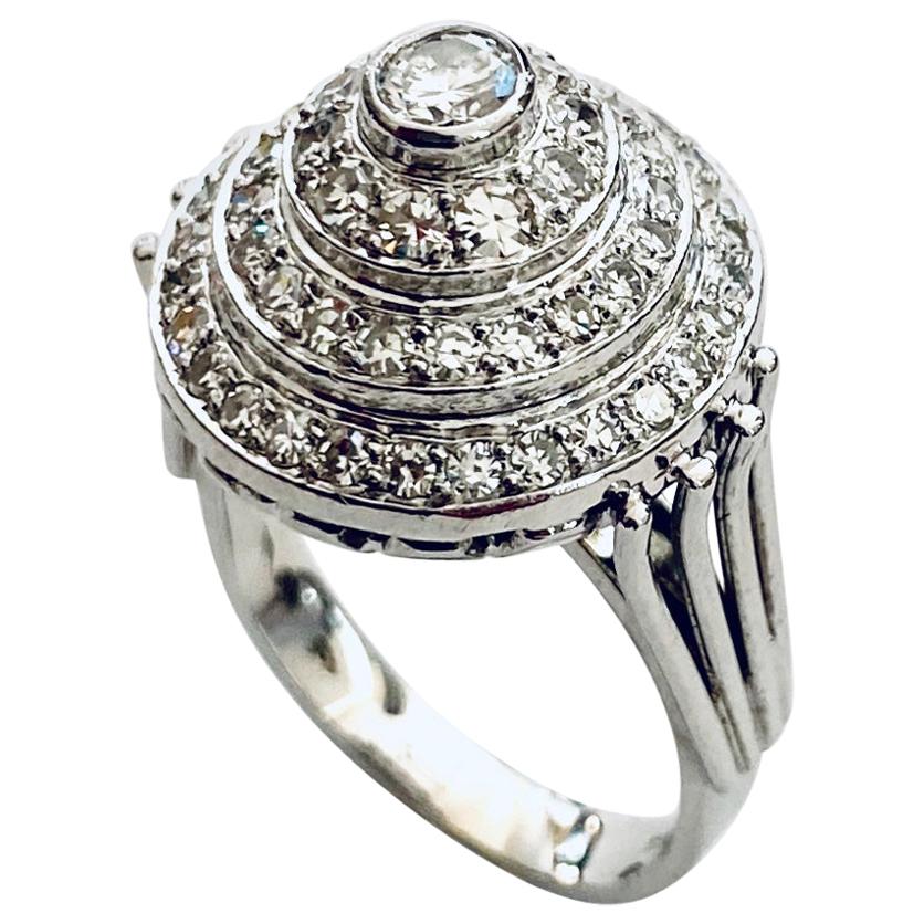 Platinum and 18 Karat White Gold Ring, 59 Diamonds, Name of the Ring "La Torta" For Sale