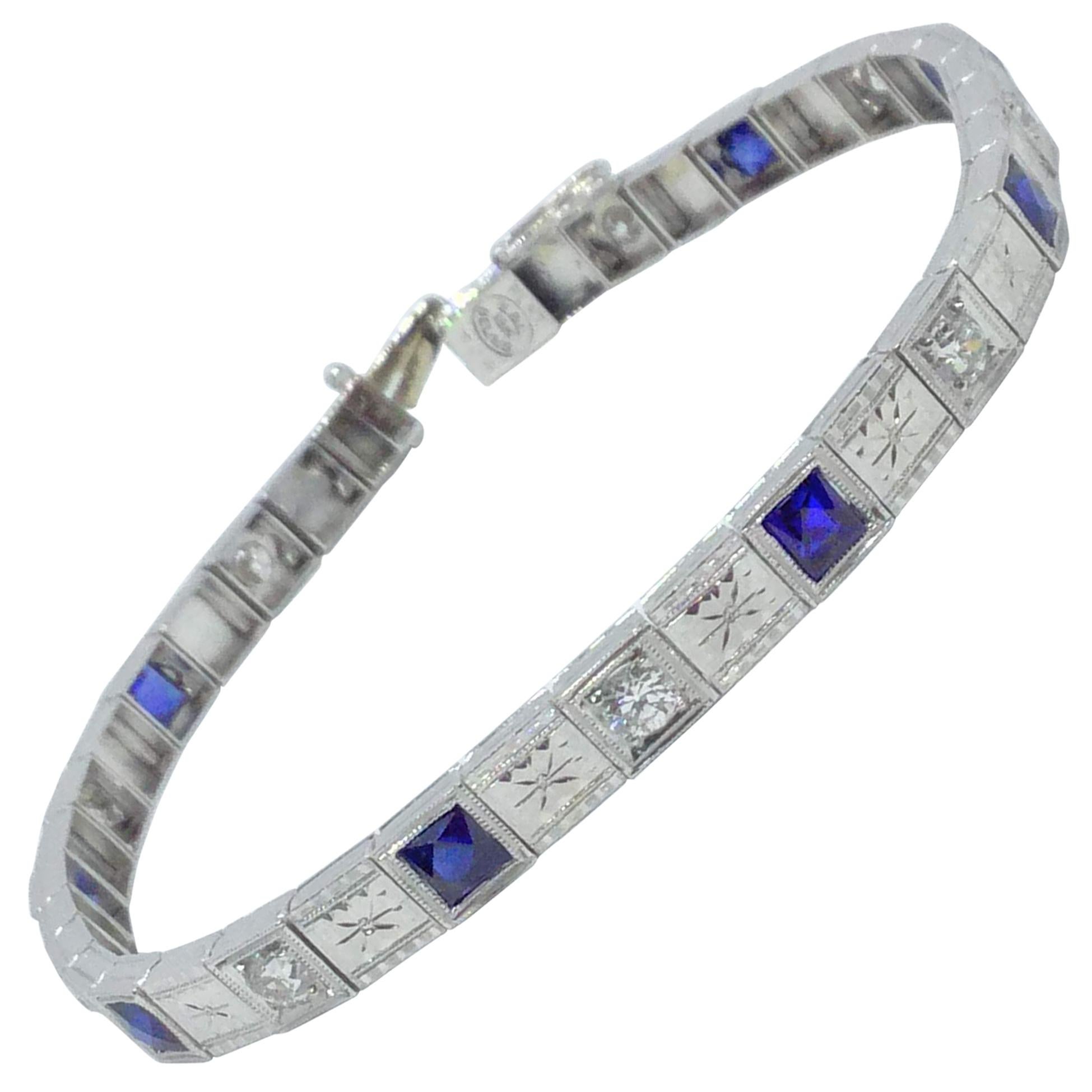 Platinum and 18 Karat White Gold Sapphire and Diamond Bracelet For Sale