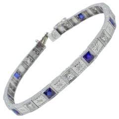 Platinum and 18 Karat White Gold Sapphire and Diamond Bracelet