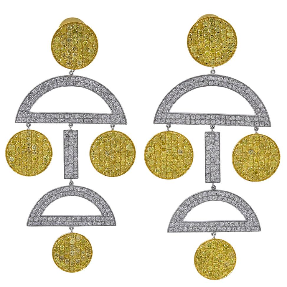 Boucles d'oreilles Sophia D en platine et or jaune avec diamants blancs et jaunes de 10,30 carats en vente