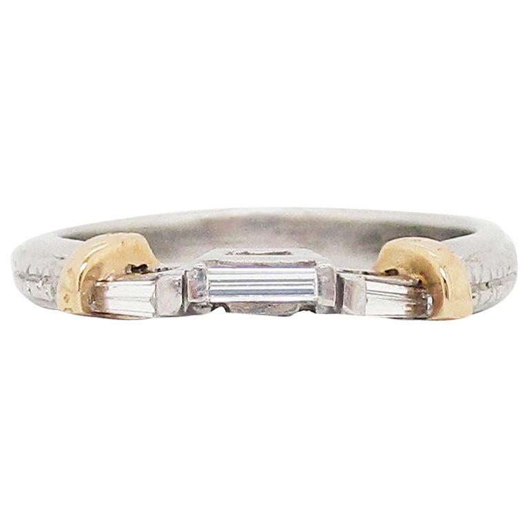 Platinum and 18 Karat Yellow Gold Baguette Diamond Wedding Band