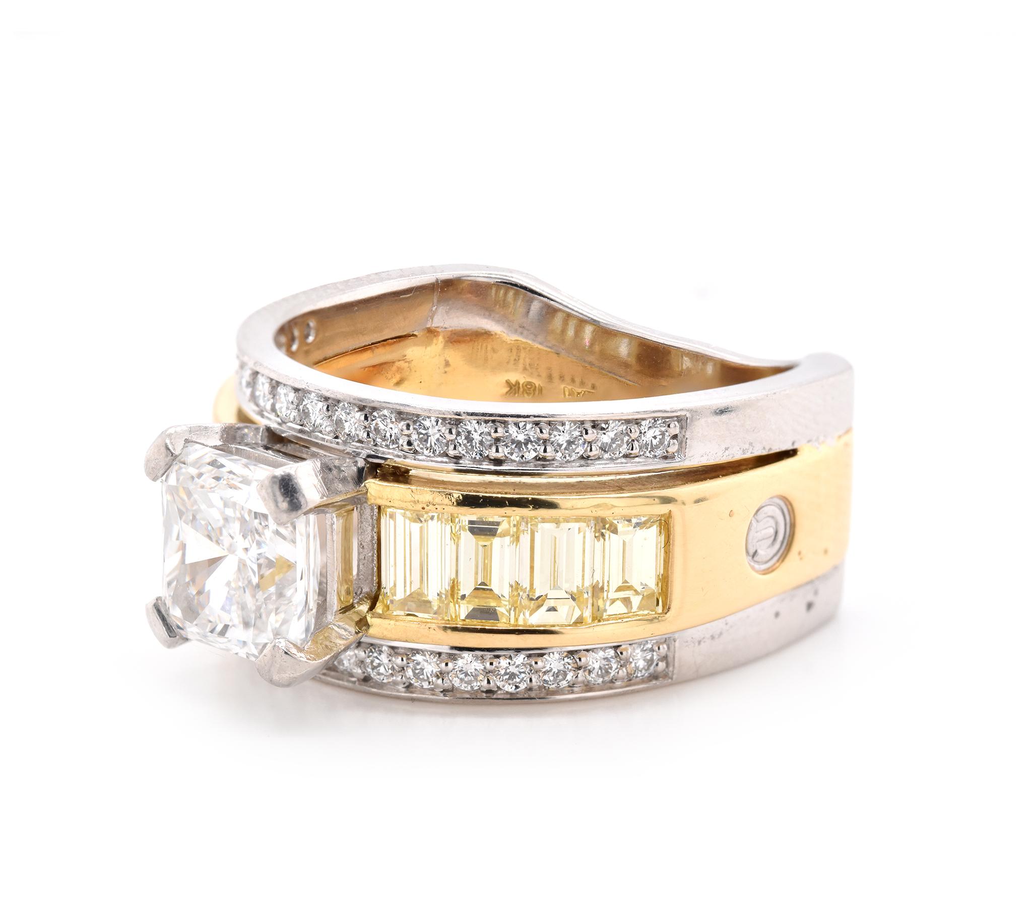 Mixed Cut Platinum and 18 Karat Yellow Gold Diamond Engagement Ring