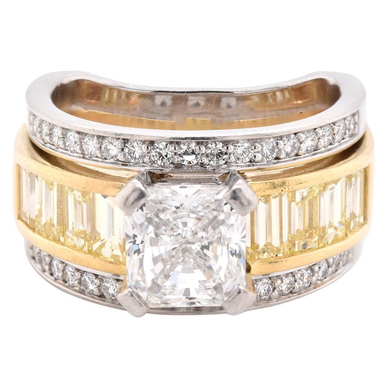 Platinum and 18 Karat Yellow Gold Diamond Engagement Ring For Sale at ...