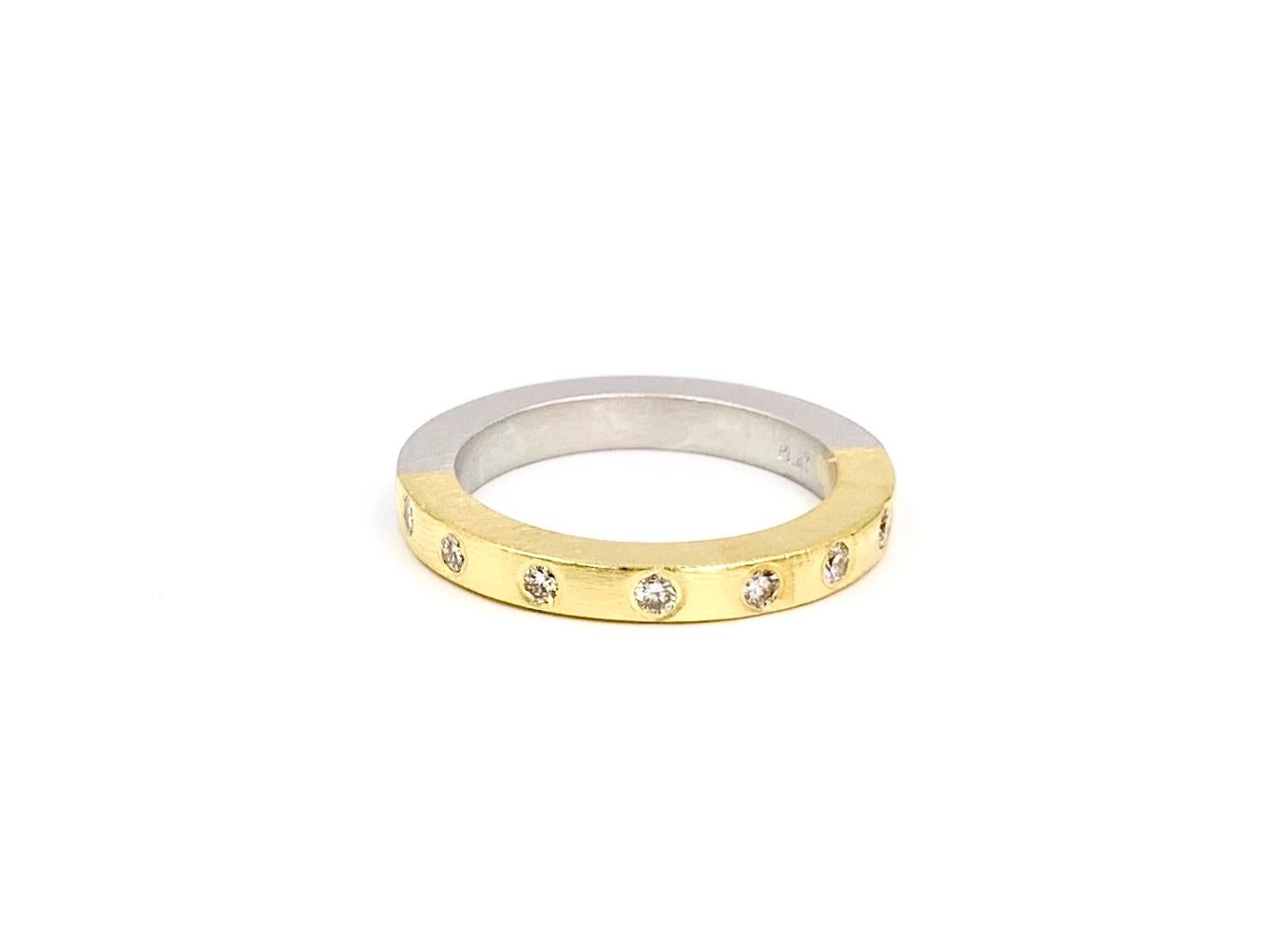 Modern Platinum and 18 Karat Yellow Gold Diamond Eternity Band Ring