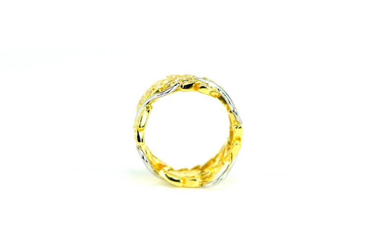 Platinum and 18 Karat Yellow Gold Diamond Leaf Ring, .75ct For Sale at ...
