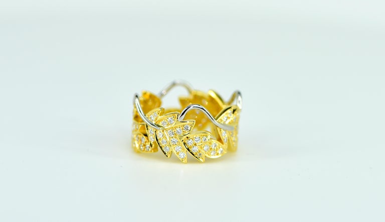 Platinum and 18 Karat Yellow Gold Diamond Leaf Ring, .75ct For Sale at ...