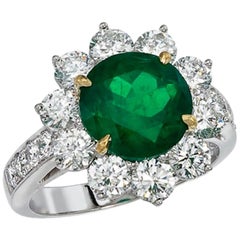 Platinum and 18 Karat Yellow Gold, 2.91 CT Emerald and Diamond Ring
